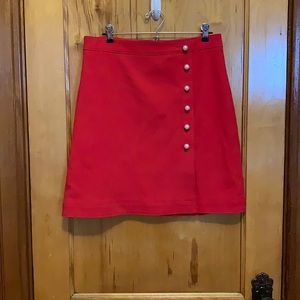 Red A Line Mini Skirt with Pearl Details